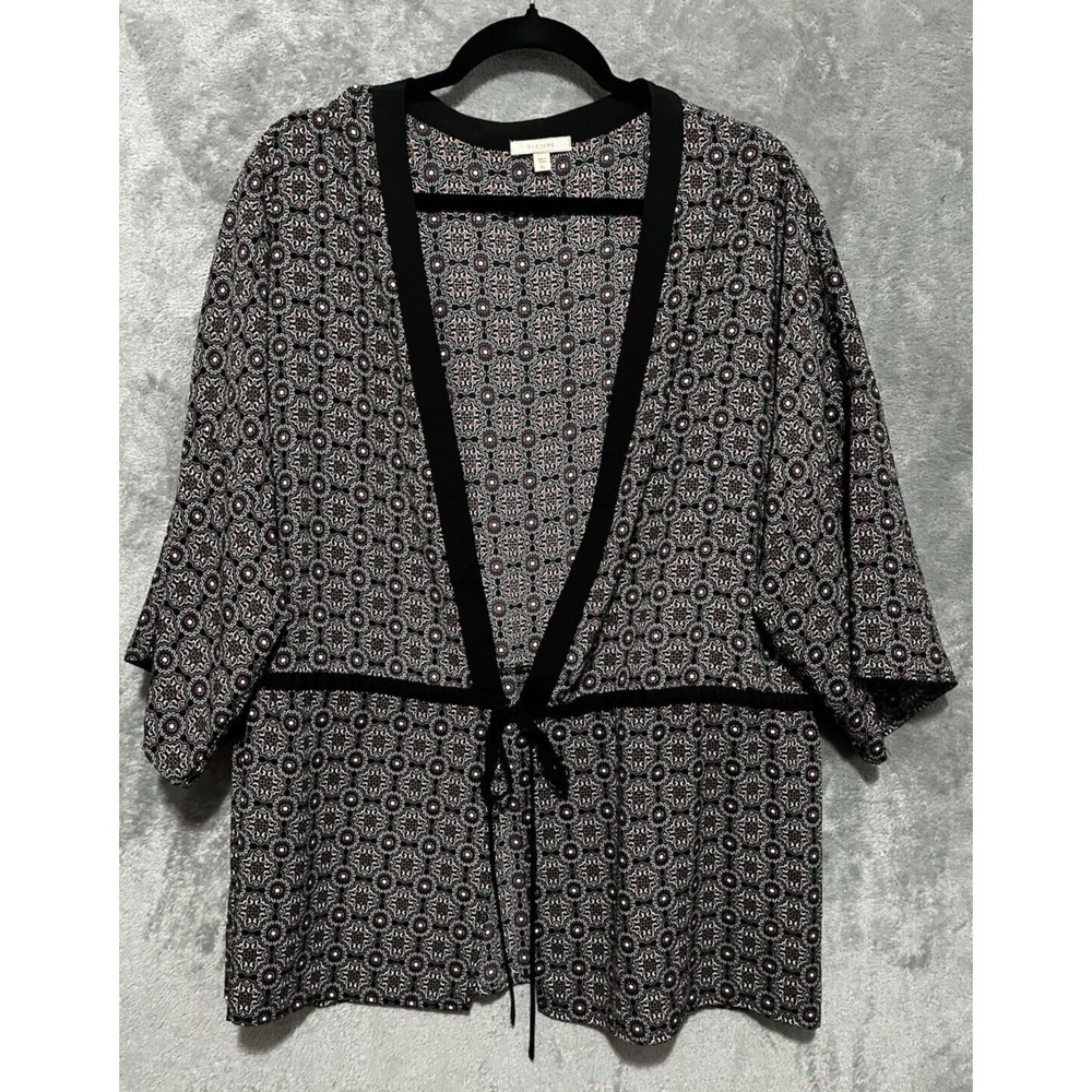 3/$20 Pleione Kimono Cardigan Tie Waist Black Lightweight Short Sleeve Large